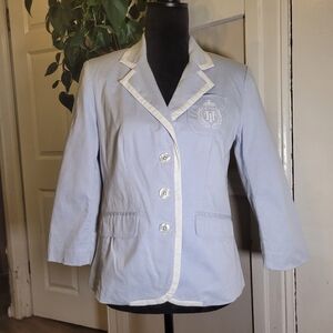 Tommy Hilfiger Light Blue Blazer with White TH Crest Crown Logo